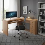 Escritorio Reversible en L con 3 Gavetas de 136 x 113 x 74.5 cm Color Almendra