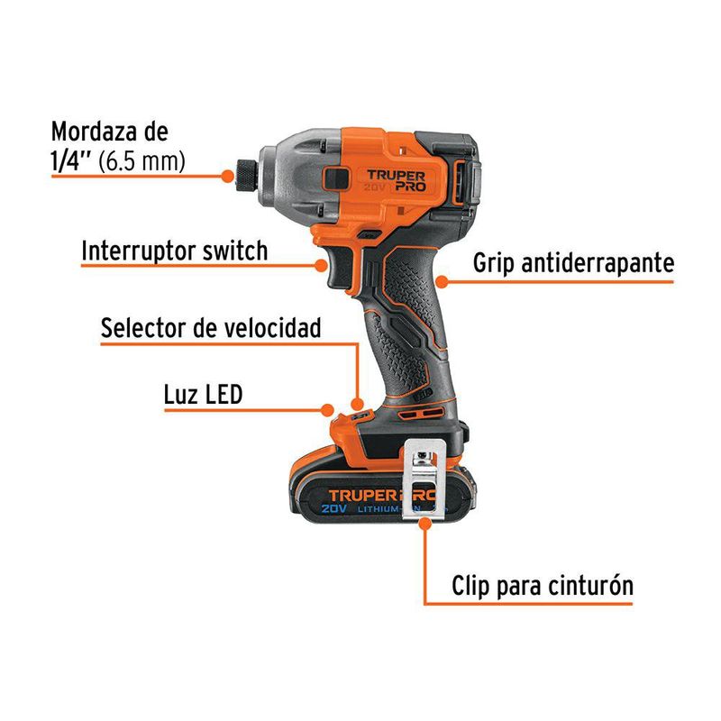 Destornillador de Impacto Inalámbrico de 1/4 Plg 20 V