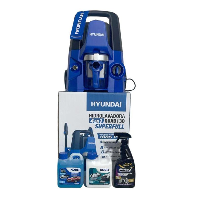 Hidrolavadora Hyundai 4 en 1 Quad130 Superfull de 1885 PSI con Kit Limpieza