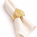 Set de 4 Anillos para Servilleta con Diseño de Hojas Color Dorado