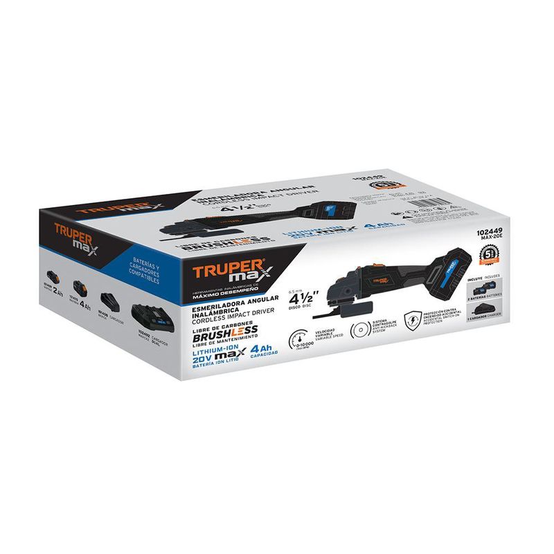 Esmeriladora Angular Inalámbrica de 4-1/2 Plg 10,000 RPM