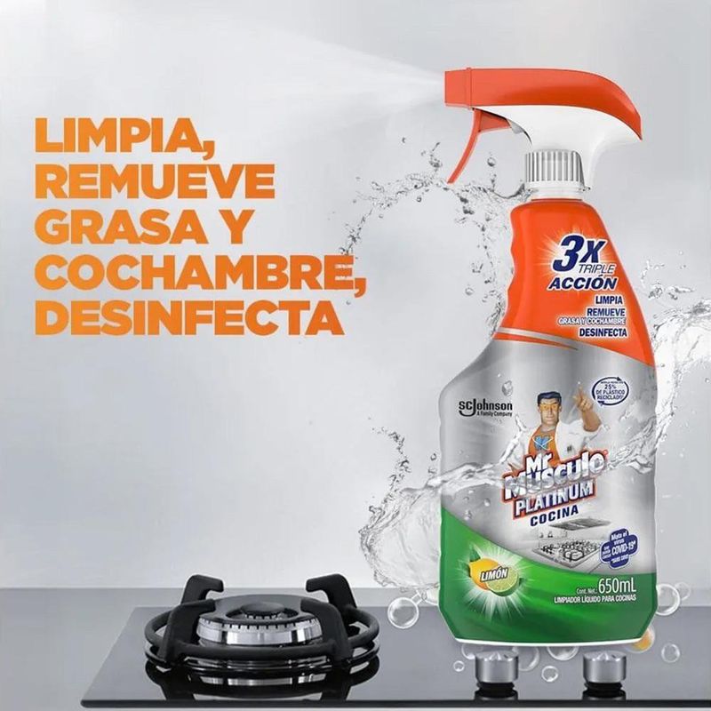 Limpiador para Cocina Mr. Músculo Platinum Triple Acción Aroma Limón de 650 ml