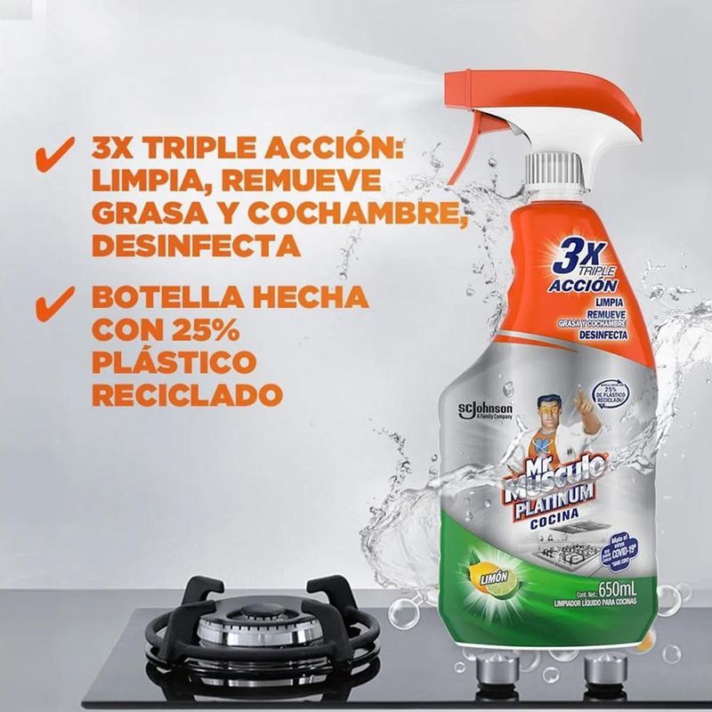 Limpiador para Cocina Mr. Músculo Platinum Triple Acción Aroma Limón de 650 ml
