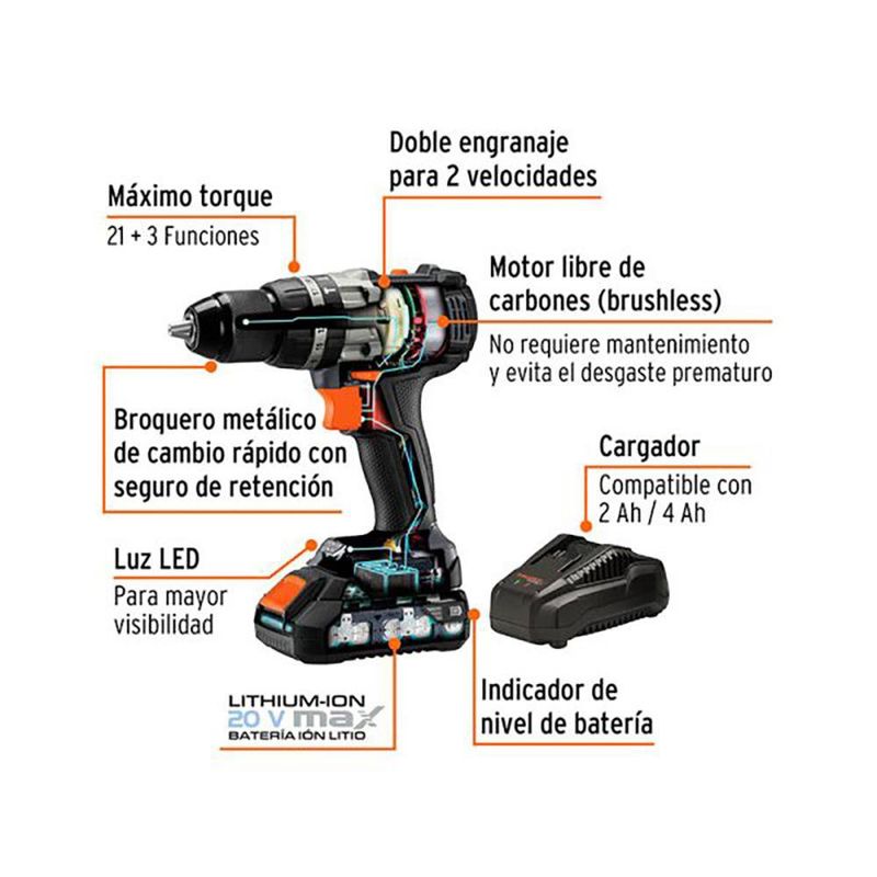 Rotomartillo Inalámbrico de 20 V Mandril de 1/2 plg