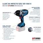 Llave de Impacto Inalámbrica de 3/4 Plg Brushless 18 V sin Batería