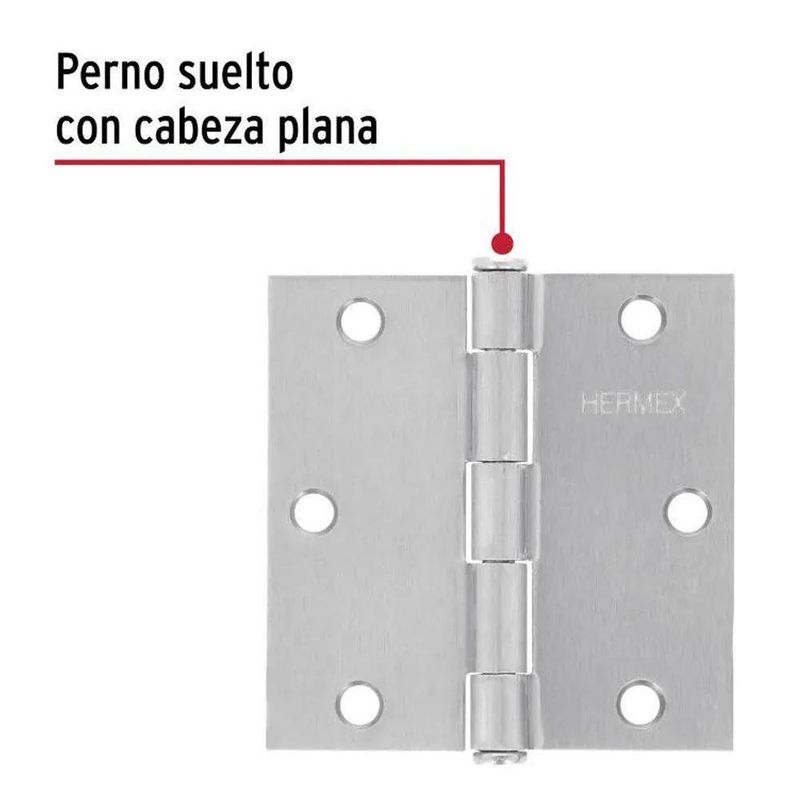 Bisagra Cuadrada de Acero Inoxidable Acabado Satín Cabeza Plana 3 Plg