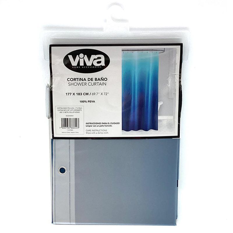 Cortina de Baño Viva con Ganchos Color Azul Degradado de 177 x 183 cm