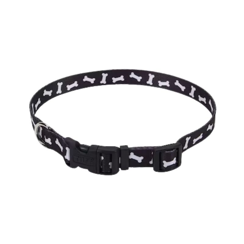 Collar Ajustable Pet Attire Negro con Huesos Blancos de 3/8 Plg