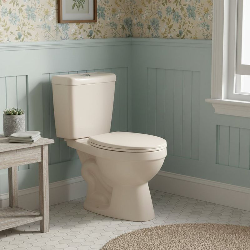 Sanitario de 2 Piezas Redondo Color Beige con Botón Push