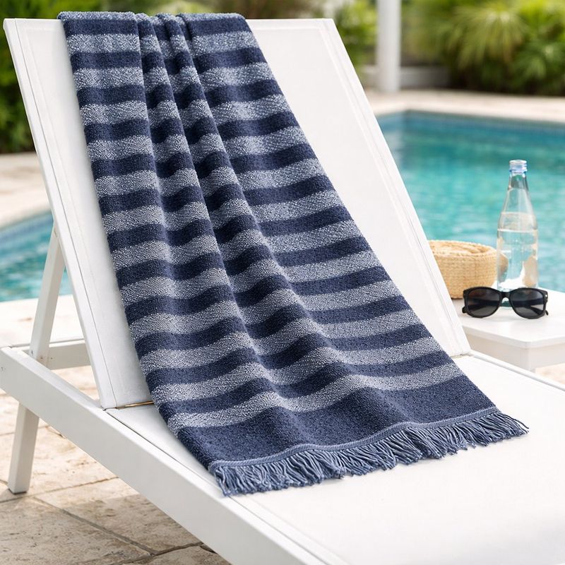 Toalla Extra Playa Diseño Líneas Color Azul con Gris