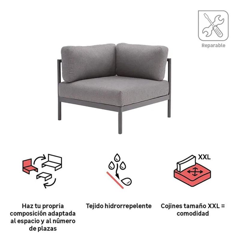 Sillón Esquinero de Jardín Idunn de Aluminio Color Negro 82 x 61 Cm