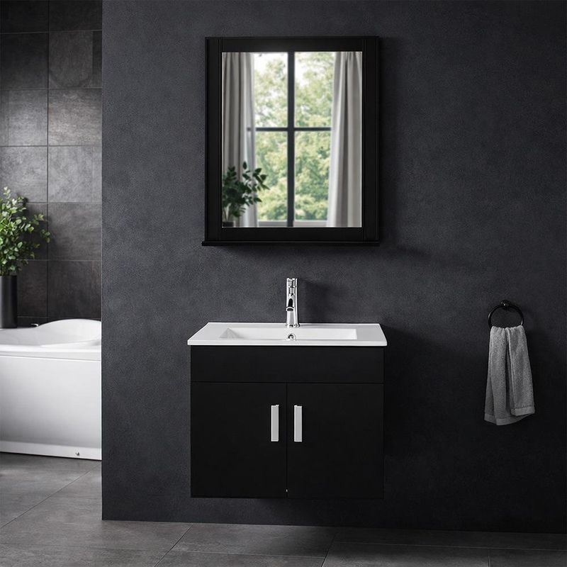 Vanity Aéreo con Espejo y Lavamanos Color Wengue