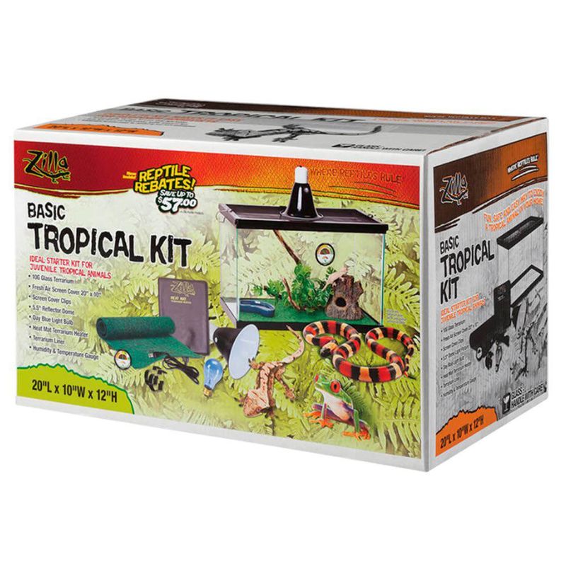 Kit Básico Tropical para Reptiles con Terrario de 20x10x12 Plg