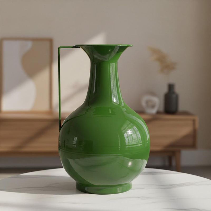 Jarrón Decorativo de Metal con Asa 24 x 14.8 x 38.5 cm en Color Verde