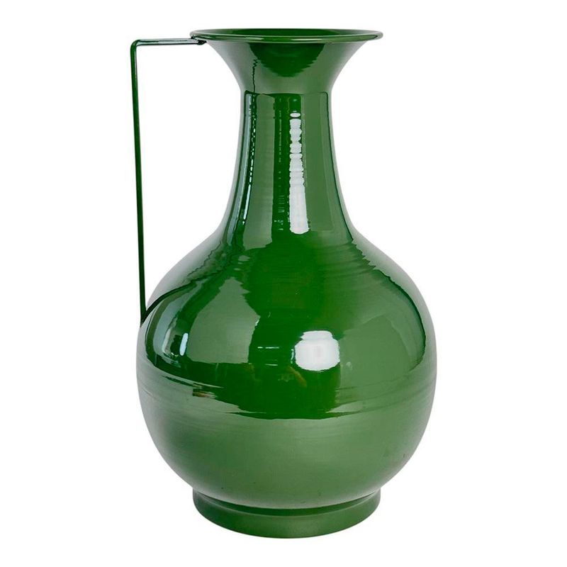 Jarrón Decorativo de Metal con Asa 24 x 14.8 x 38.5 cm en Color Verde