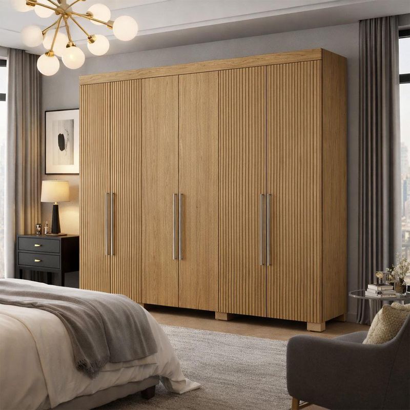 Armario Ita de 6 Puertas Color Café Textura Acanalada 47 x 230 x 223 Cm