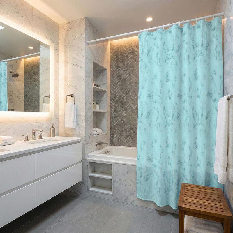 Cortina con Ganchos para Baño de 180 x 180 cm Jacquard Celeste