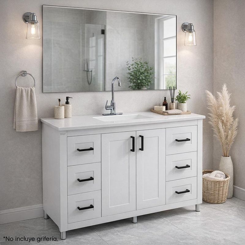 Vanity con Lavamanos Gaviota Color Blanco 100 x 54 Cm