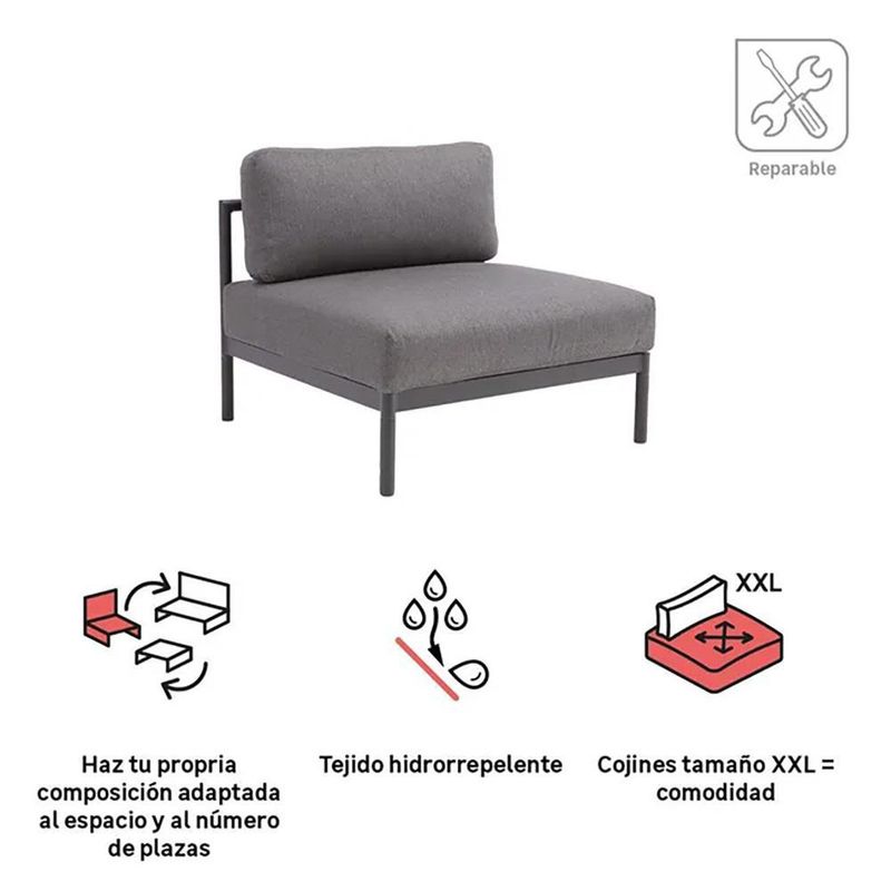 Sillón de Jardín Idunn de Aluminio Color Negro 82 x 61 Cm