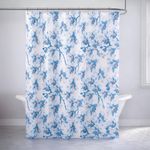 Cortina de Peva para Baño Diseño Flor Azul con Ganchos
