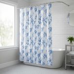 Cortina de Peva para Baño Diseño Flor Azul con Ganchos