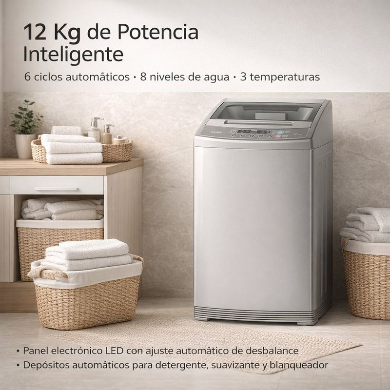 Lavadora de Carga Superior con Panel Electrónico Color Gris de 12 Kg