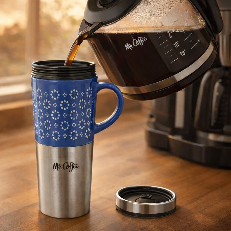 Taza de Viaje de Acero Inoxidable y Cerámica Color Azul Cobalto 16 Oz