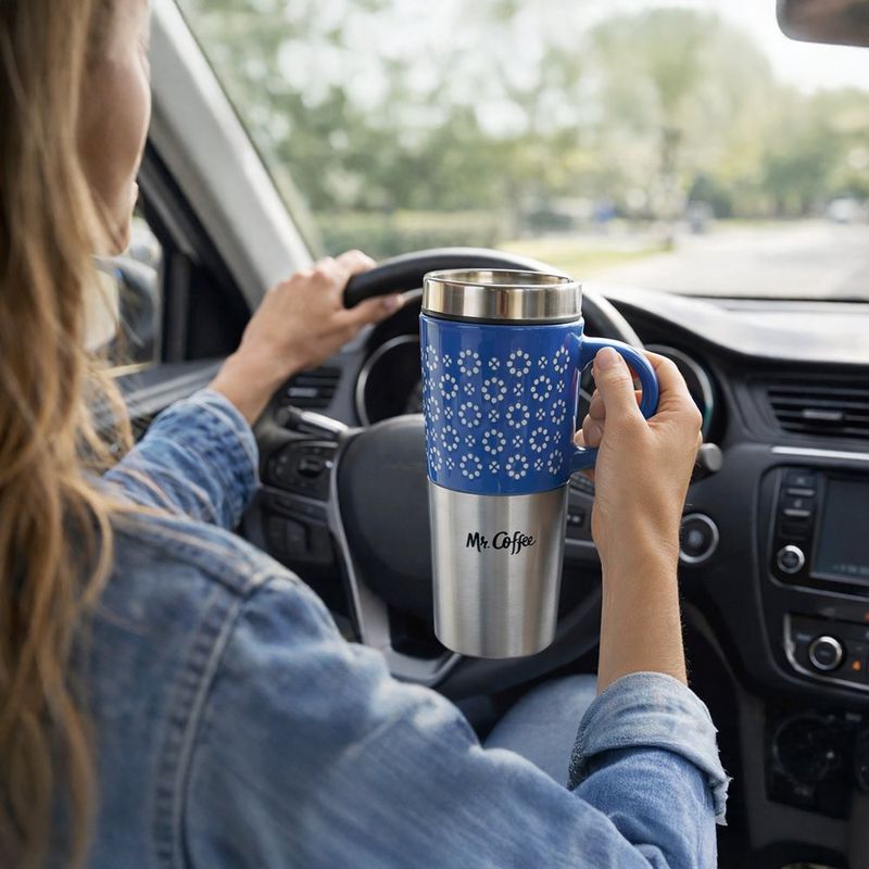 Taza de Viaje de Acero Inoxidable y Cerámica Color Azul Cobalto 16 Oz