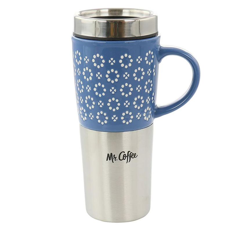 Taza de Viaje de Acero Inoxidable y Cerámica Color Azul Cobalto 16 Oz
