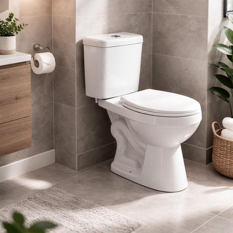 Sanitario de 2 Piezas Redondo Color Blanco con Botón Push