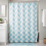 Cortina de Peva para Baño Geométrico Azul con Ganchos