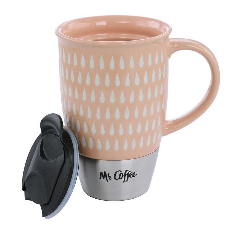 Taza Cerámica con Tapa Coupleton Color Peach de 15 Oz