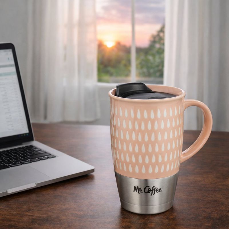 Taza Cerámica con Tapa Coupleton Color Peach de 15 Oz