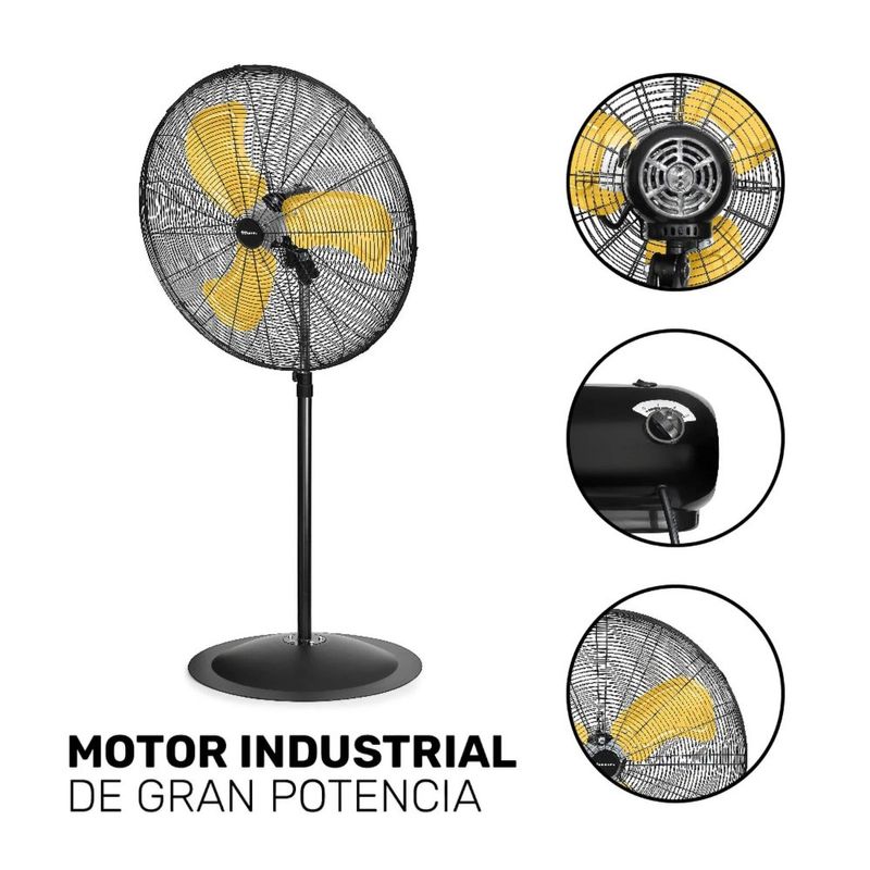 Ventilador de Pedestal y Pared Industrial 3 Aspas Amarillas 26 Plg