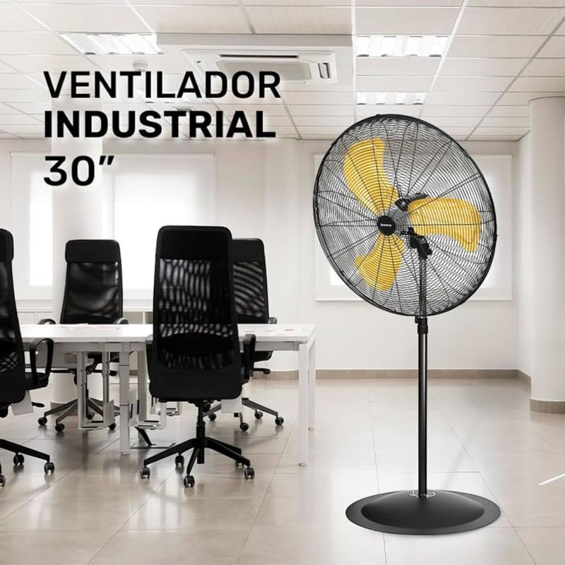 Ventilador de Pedestal y Pared Industrial 3 Aspas Amarillas 26 Plg