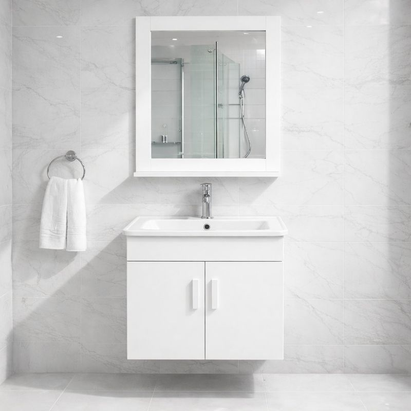 Vanity Aéreo con Espejo y Lavamanos Color Blanco