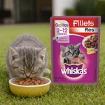 Alimento Húmedo para Gatitos Whiskas Sabor Filete de Res 85 Gramos