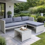 Sofá Esquinero de Patio Paul de 3 Piezas Poly Rattan Color Gris