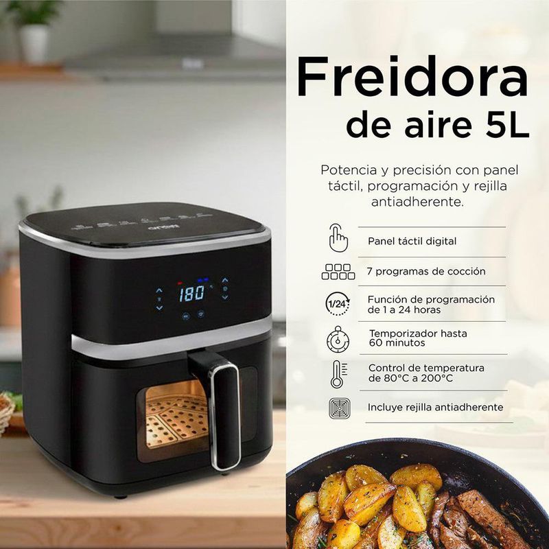 Freidora de Aire con Panel Táctil y Rejilla Antiadherente de 5 L