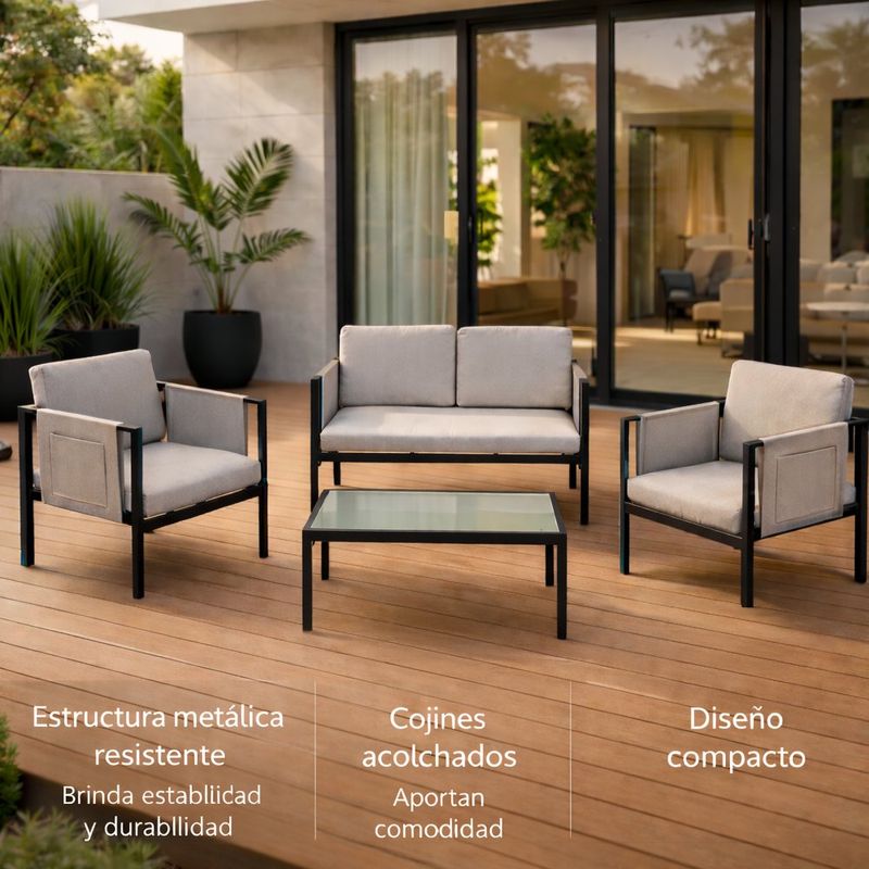 Set de Sala Luz 4 Piezas con Mesa de Centro Color Crema