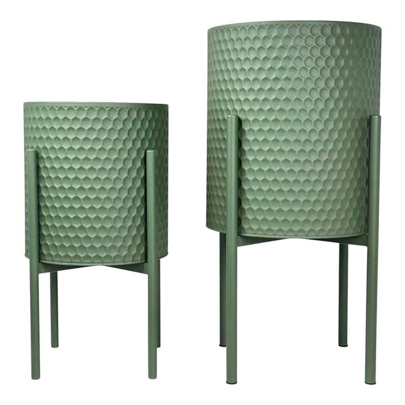 Set de 2 Maceteros de Metal Color Verde de 60.5 Cm