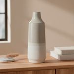 Florero de Cerámica Color Beige y Blanco de 37 Cm