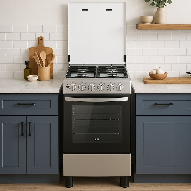 Estufa a Gas de Piso 20 plg con 4 Hornillas Color Gris Claro