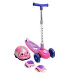 Tri Scooter Infantil con Casco y Rodilleras de Protección Color Rosado