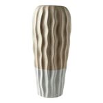 Florero de Cerámica Color Blanco y Beige con Ondas de 33.5 Cm