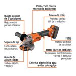 Esmeriladora Angular Inalámbrica de 4-1/2 Plg 20 V