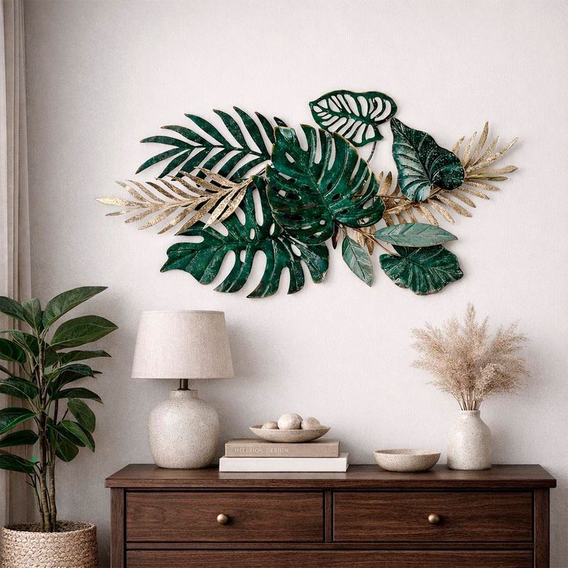Placa Decorativa de Pared Diseño Hojas Color Verde de 89.5 Cm