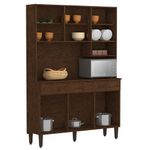 Gabinete de 6 Puertas y 2 Gavetas para Cocina 39 x 130 x 186 cm Café y Blanco