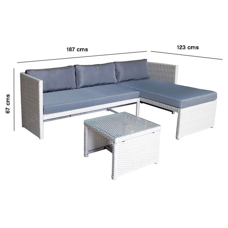 Sofá Esquinero de Patio Paul de 3 Piezas Poly Rattan Color Gris