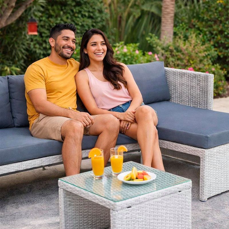 Sofá Esquinero de Patio Paul de 3 Piezas Poly Rattan Color Gris